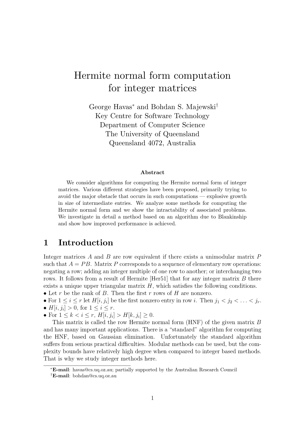 Hermite Normal Form Computation for Integer Matrices