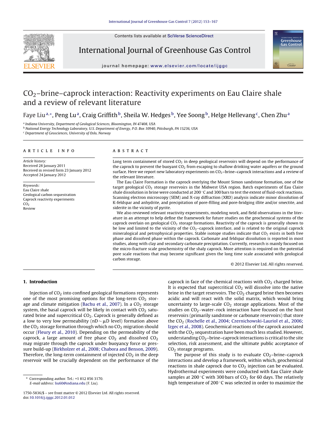 CO2–Brine–Caprock Interaction: Reactivity Experiments on Eau Claire Shale