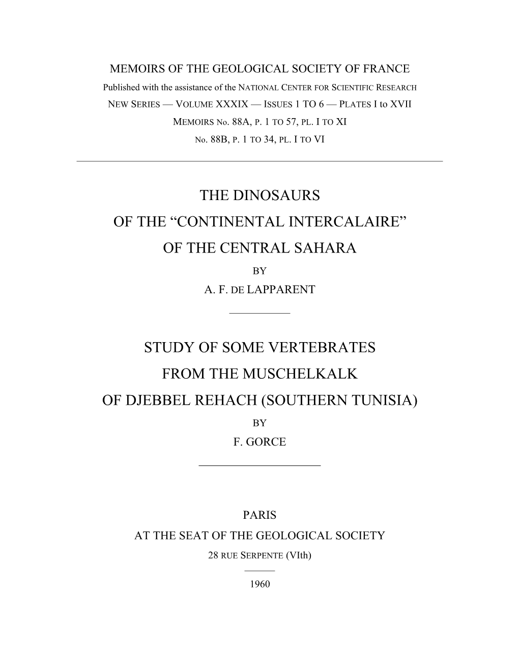 The Dinosaurs of the “Continental Intercalaire” of the Central Sahara by A