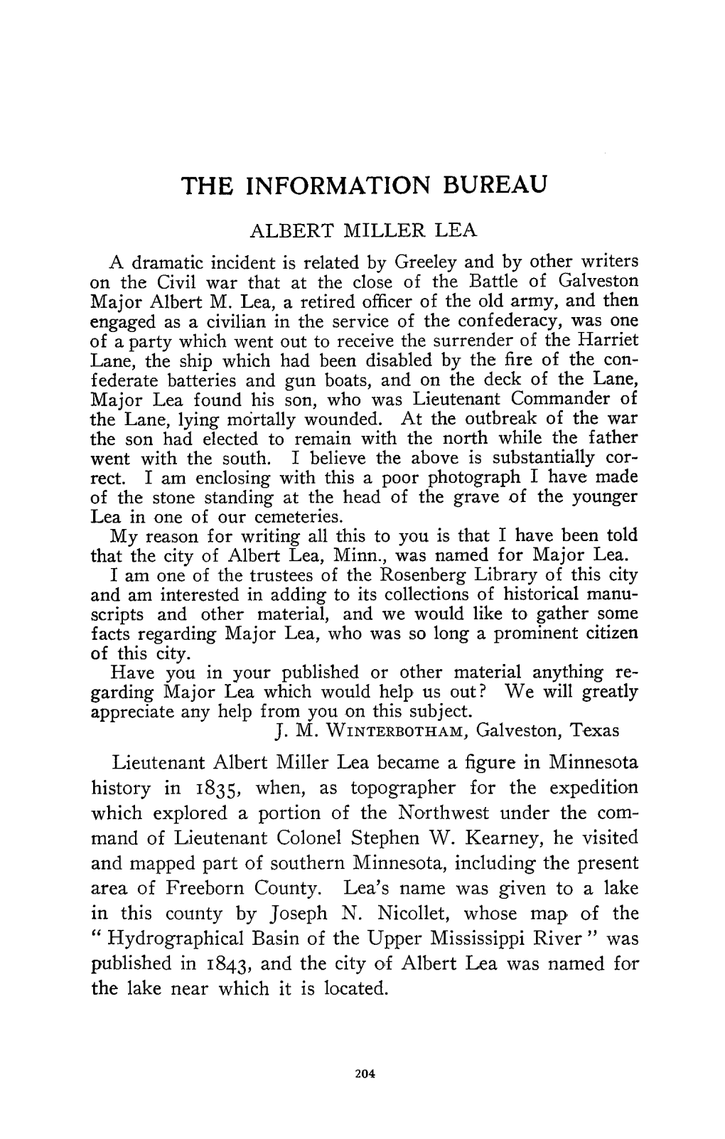 ALBERT MILLER LEA a Dramatic Incident Is Related by Greeley and by Other Writers on the Civil War That at the Close of the Battle of Galveston Major Albert M