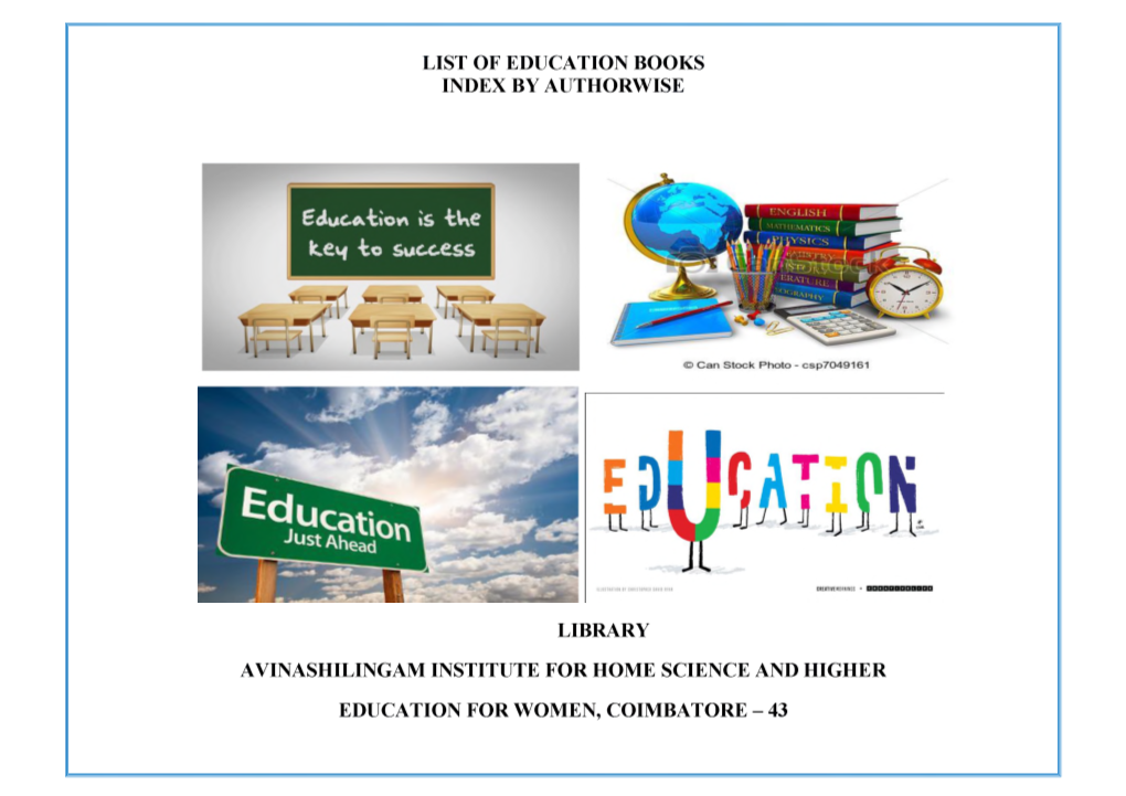 List of Education Books Index by Authorwise Library