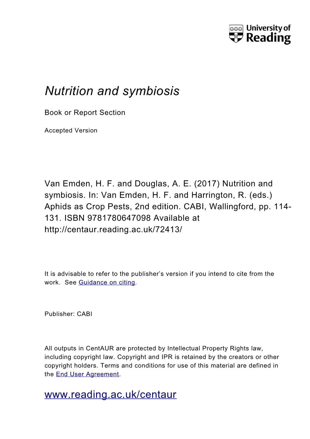 Nutrition and Symbiosis