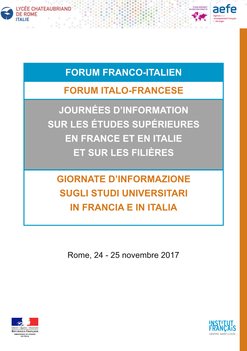 Journées D'information Sur Les Études Supérieures En France Et En Italie Et