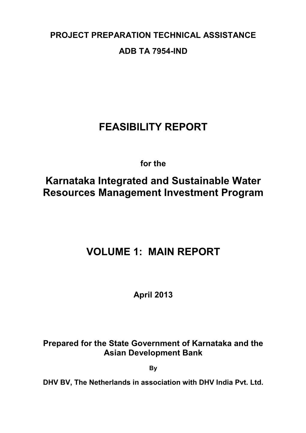 Feasibility Report for the Karnataka Integrated and Sustainable Water Resources Management Investment Program