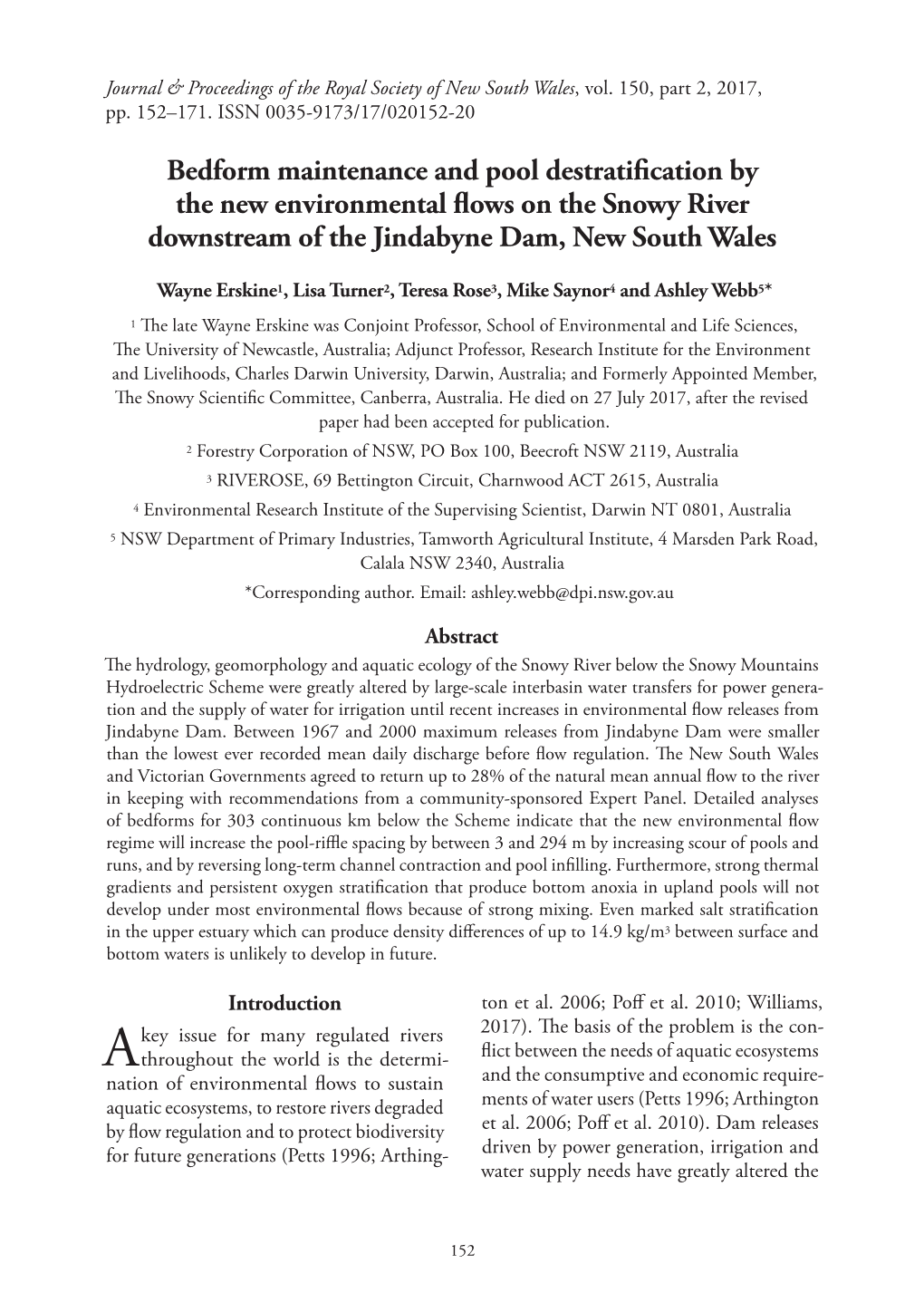 Bedform Maintenance and Pool Destratification by the New Environmental Flows on the Snowy River Downstream of the Jindabyne Dam, New South Wales