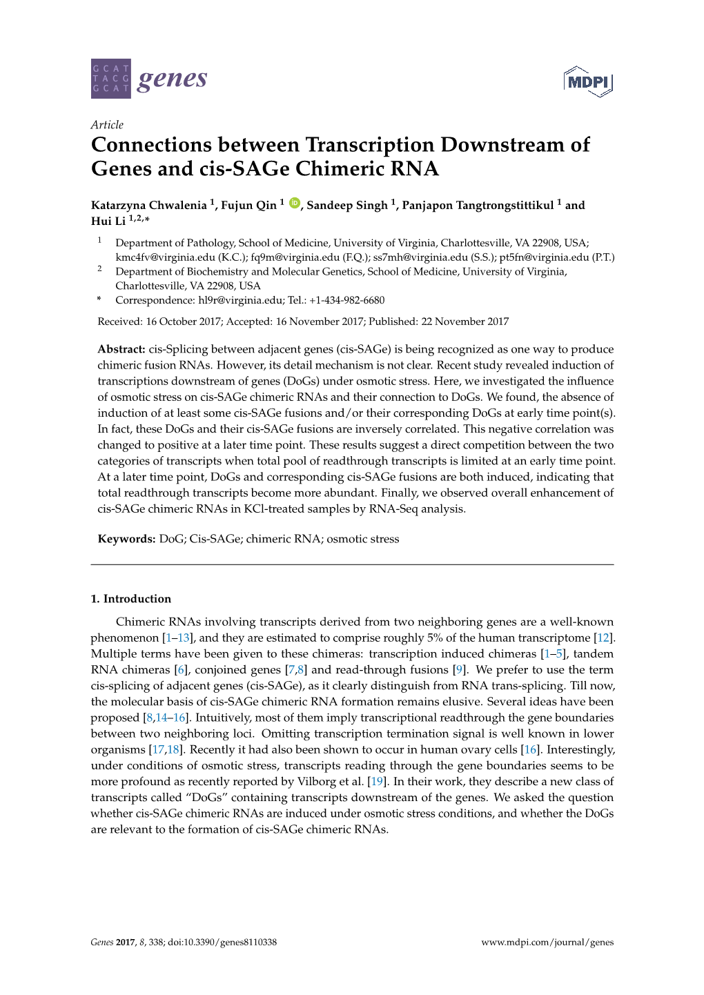 Connections Between Transcription Downstream of Genes and Cis-Sage Chimeric RNA