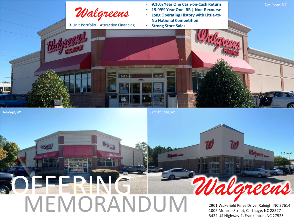 Walgreens • Long Operating History with Little-To- No National Competition 3-Unit Portfolio | Attractive Financing • Strong Store Sales