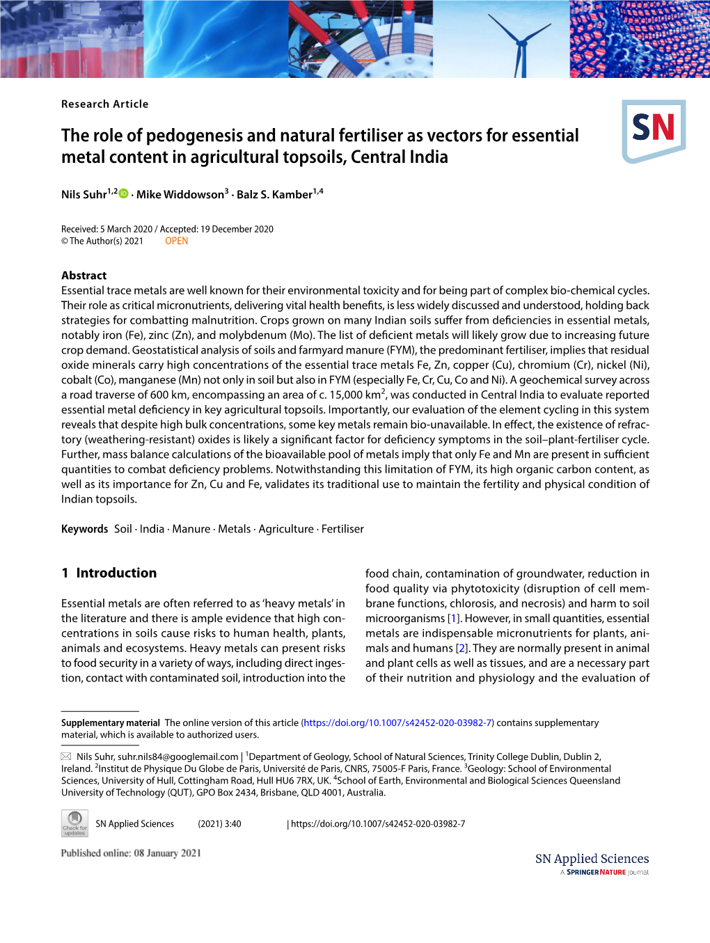 The Role of Pedogenesis and Natural Fertiliser As Vectors for Essential Metal Content in Agricultural Topsoils, Central India