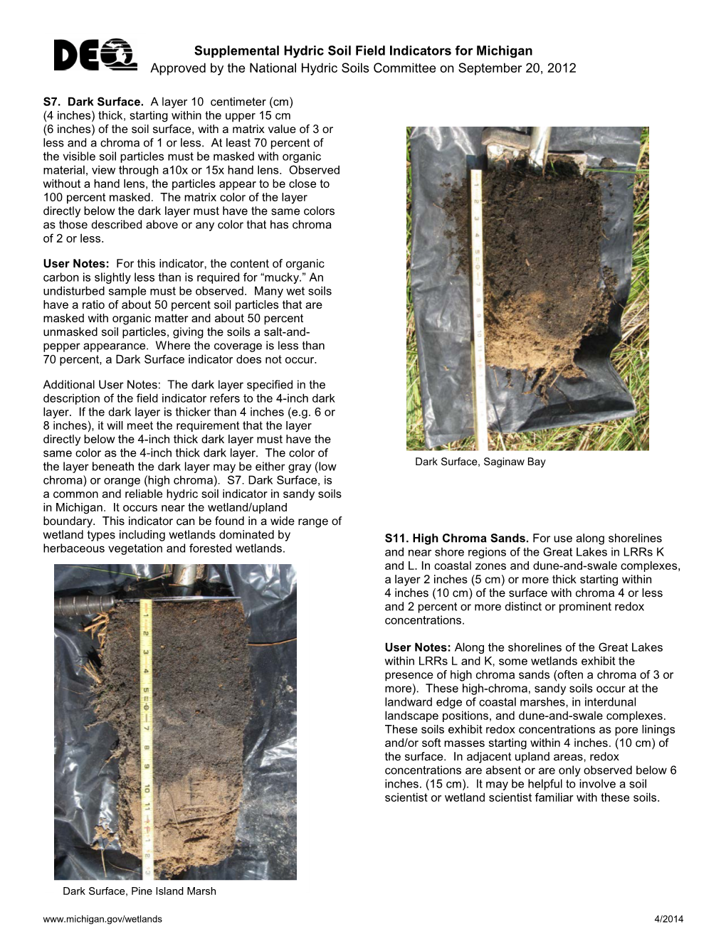 Supplemental Hydric Soil Field Indicators for Michigan Approved by the National Hydric Soils Committee on September 20, 2012