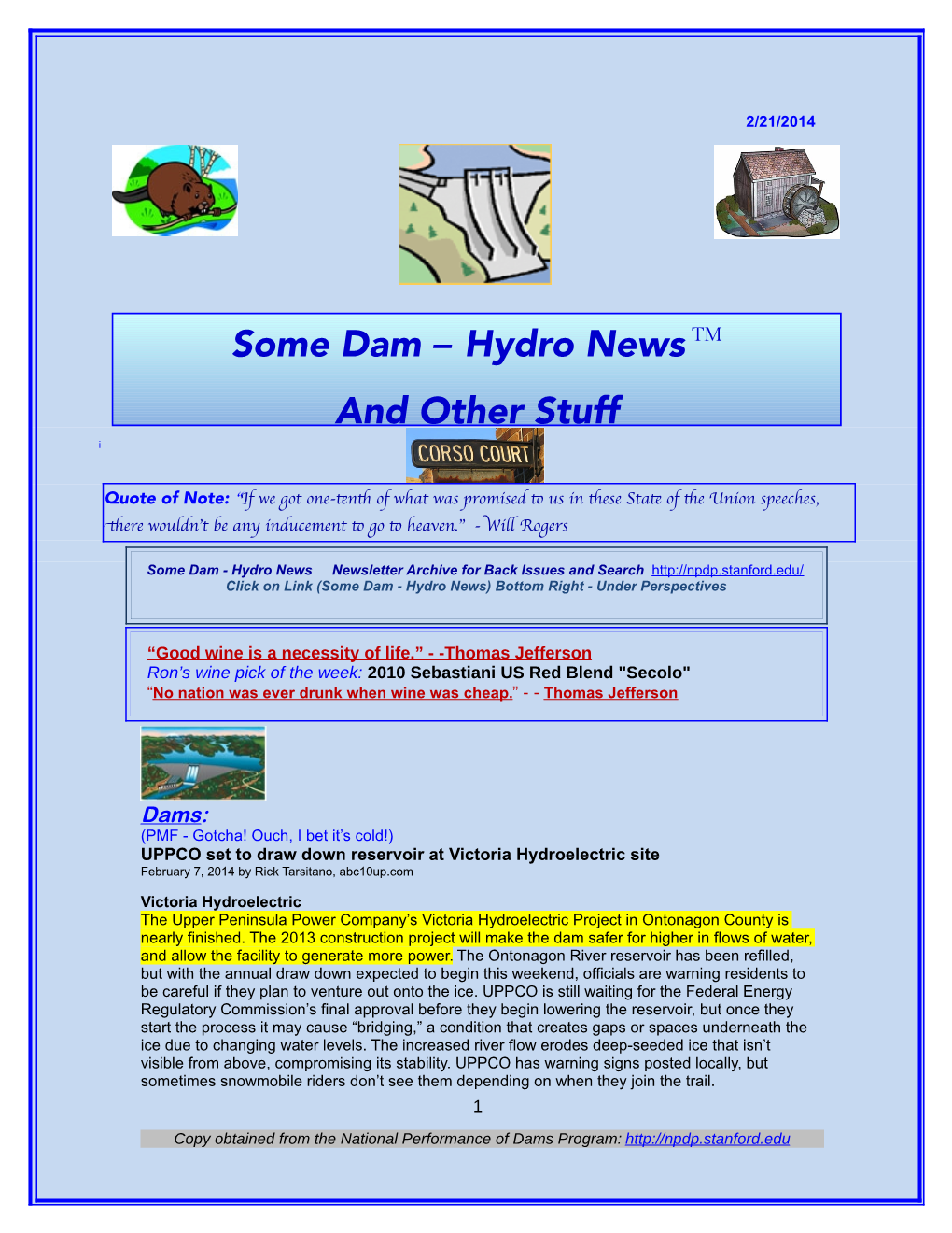 Some Dam – Hydro Newstm and Other Stuff