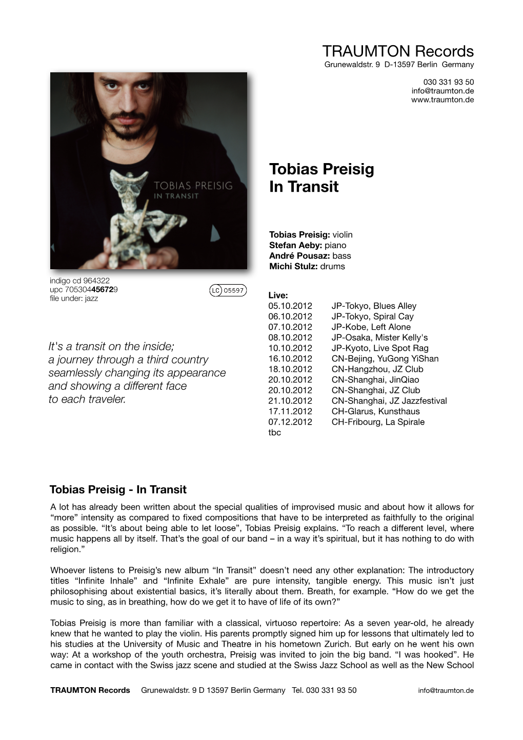 Tobias Preisig in Transit TRAUMTON Records