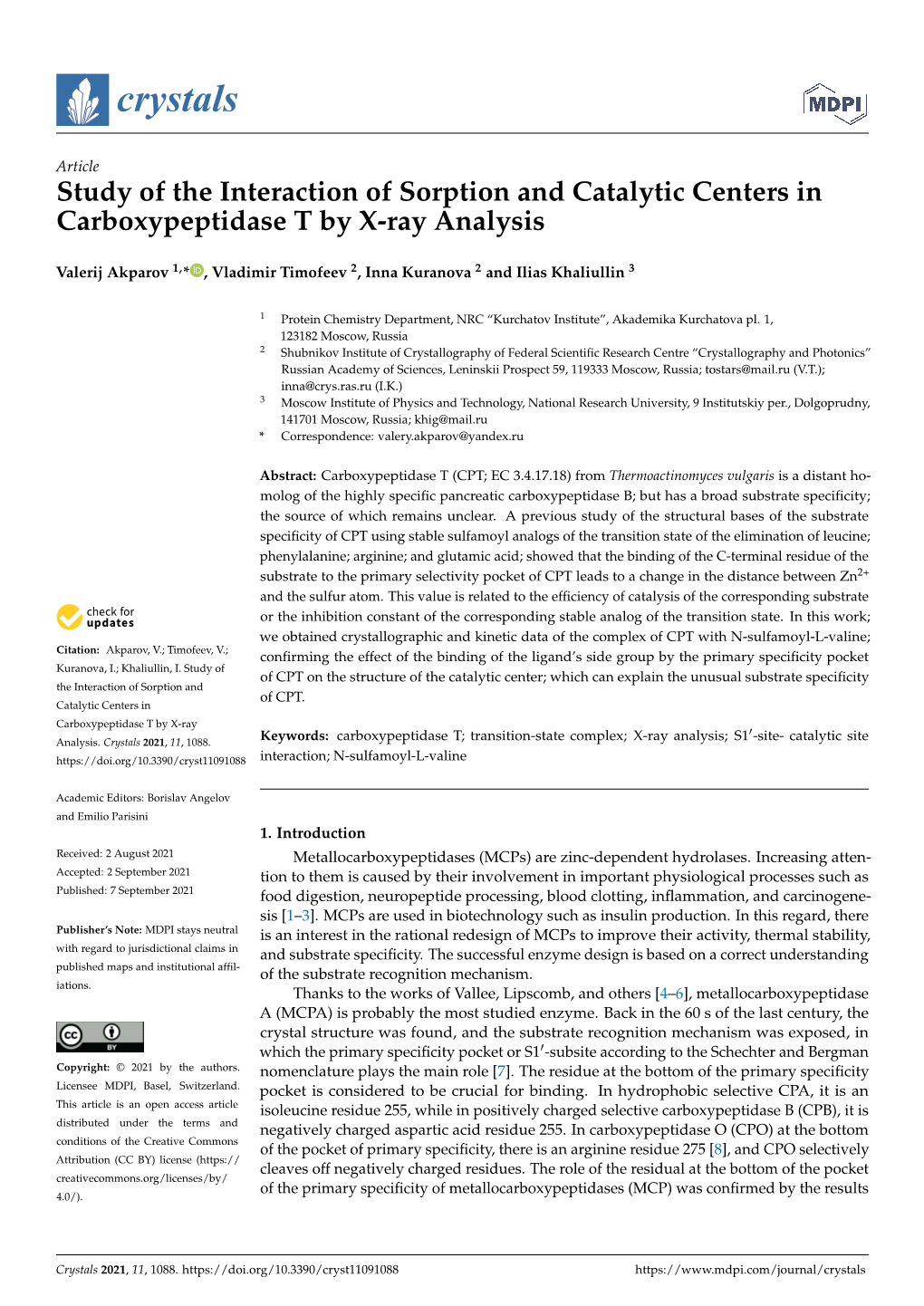 Study of the Interaction of Sorption and Catalytic Centers in Carboxypeptidase T by X-Ray Analysis