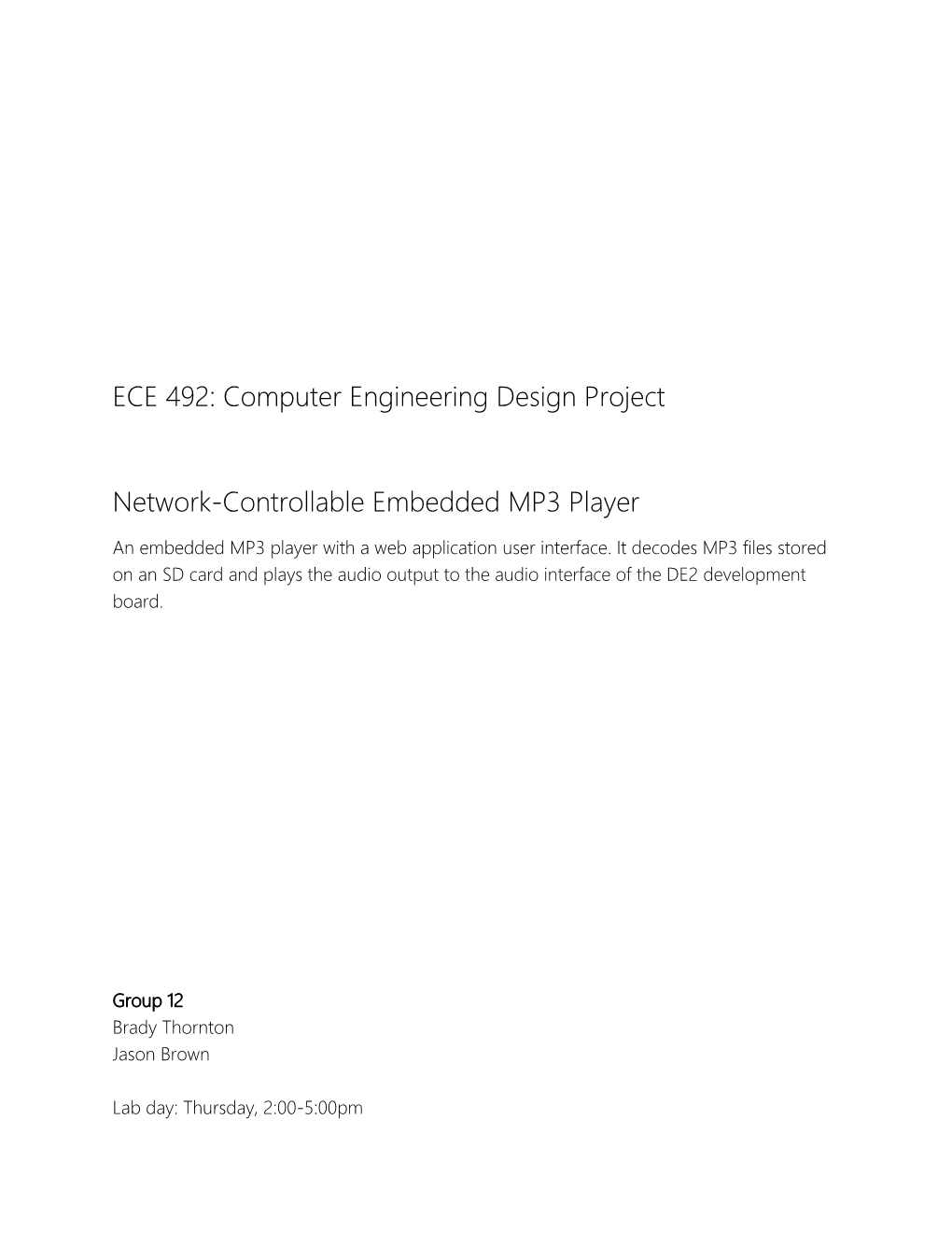 ECE 492: Computer Engineering Design Project Network