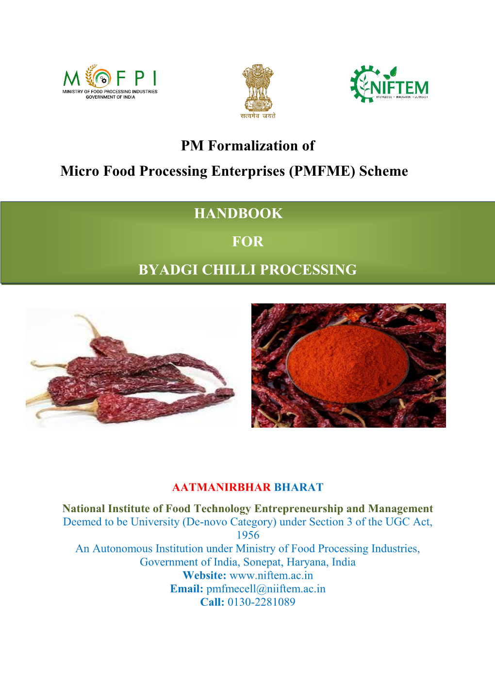 (PMFME) Scheme HANDBOOK for BYADGI CHILLI PROCESSING