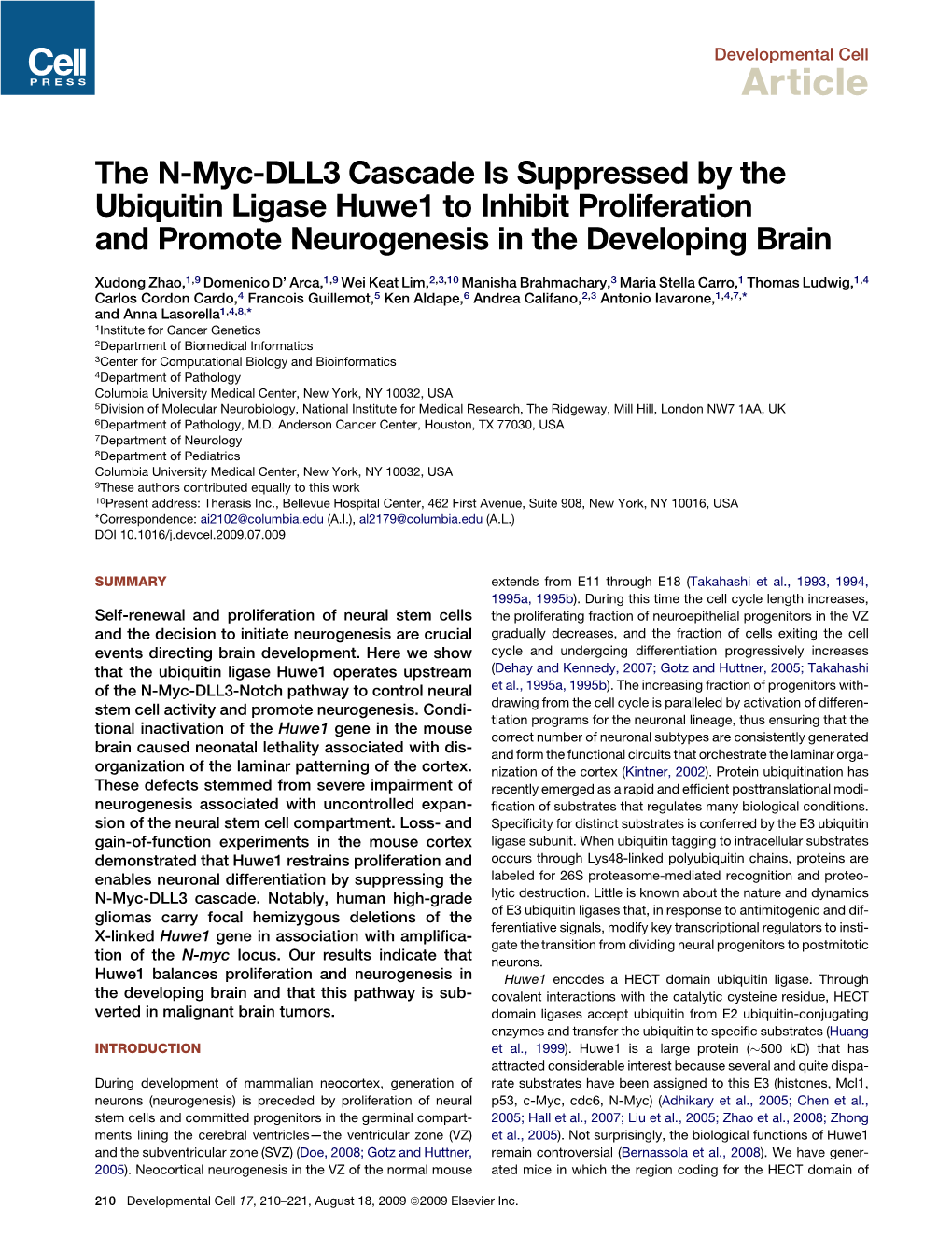The N-Myc-DLL3 Cascade Is Suppressed by the Ubiquitin Ligase Huwe1 to Inhibit Proliferation and Promote Neurogenesis in the Developing Brain