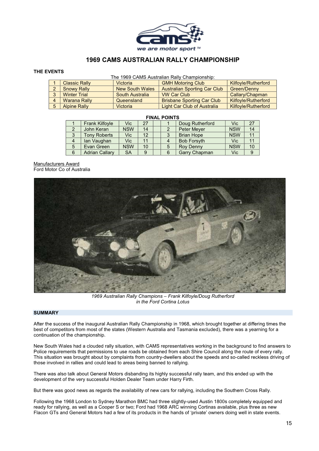 1969 Cams Australian Rally Championship