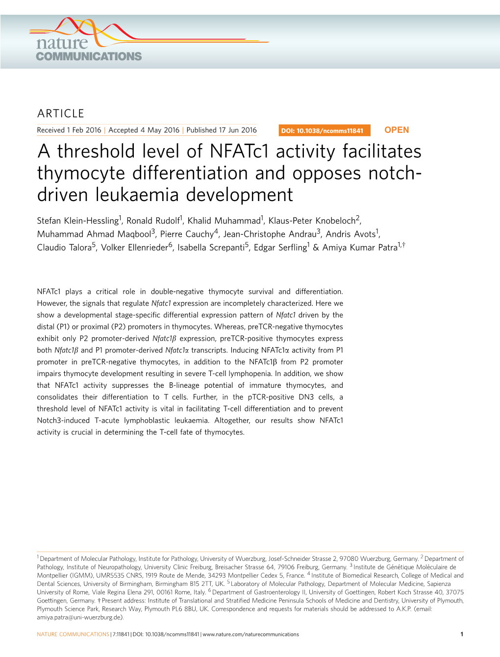 A Threshold Level of Nfatc1 Activity Facilitates Thymocyte Differentiation and Opposes Notch-Driven Leukaemia Development