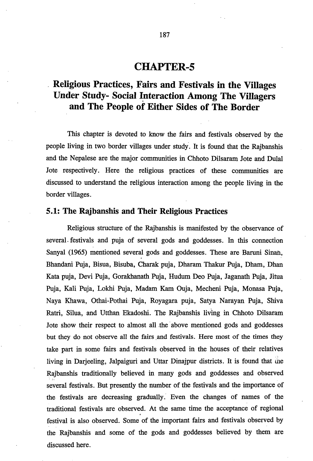 CHAPTER-S Religious Practices, Fairs and Festivals in the Villages Under Study- Social ~Nteraction Among the Villagers and the People of Either Sides of the Border