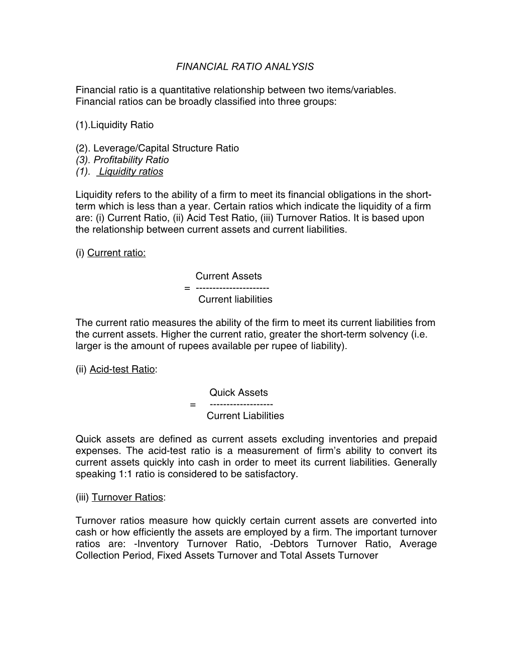 Financial Ratio Analysis