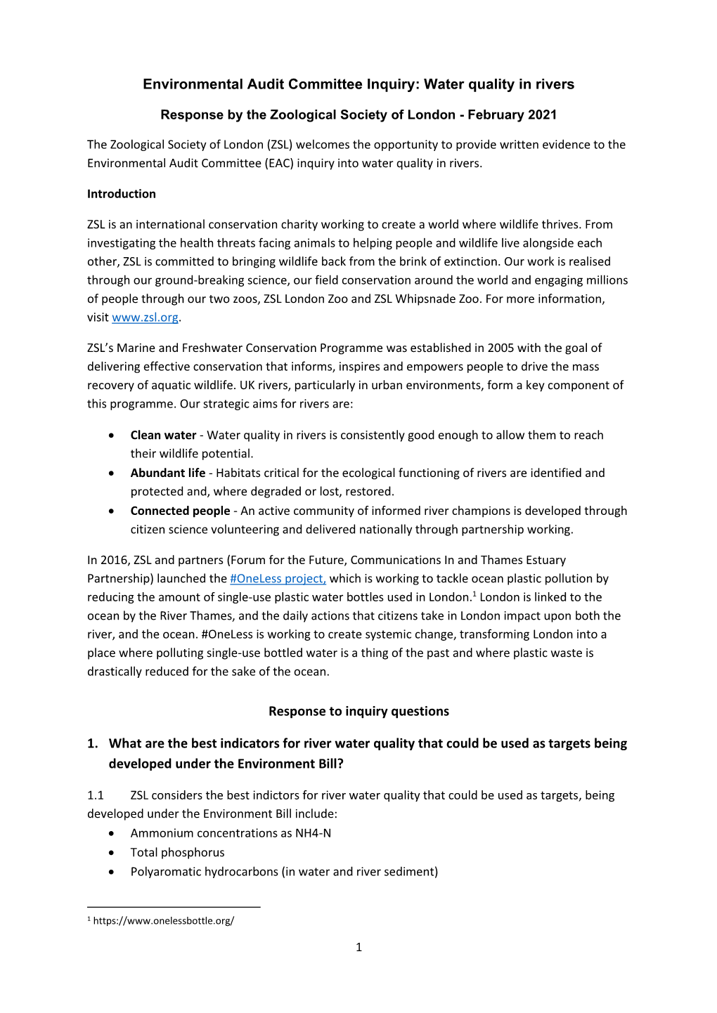 Water Quality in Rivers Response to Inquiry Questions 1