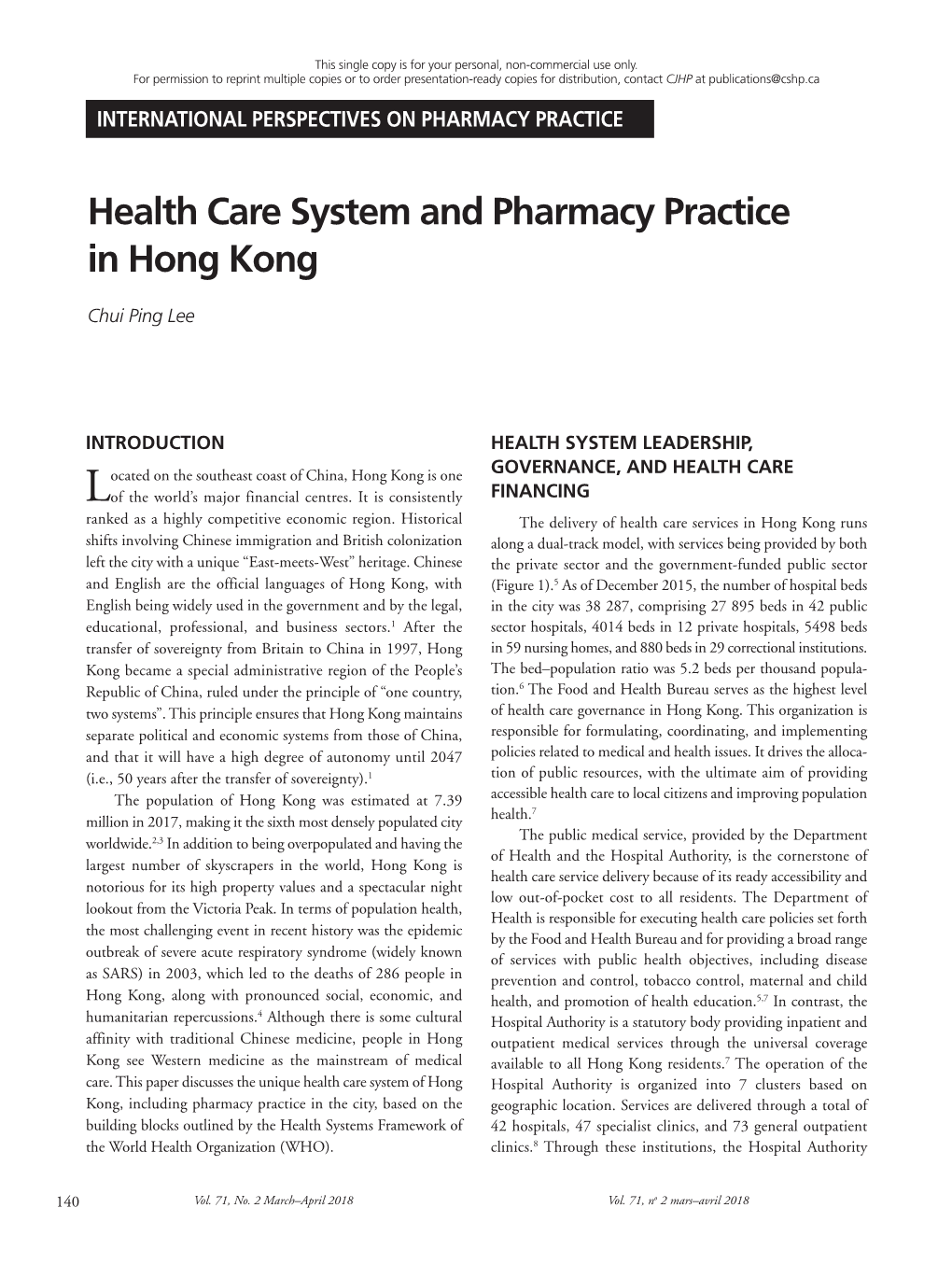 Health Care System and Pharmacy Practice in Hong Kong