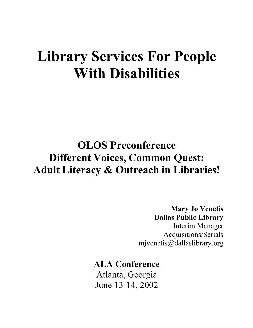 Library Services for People with Disabilities