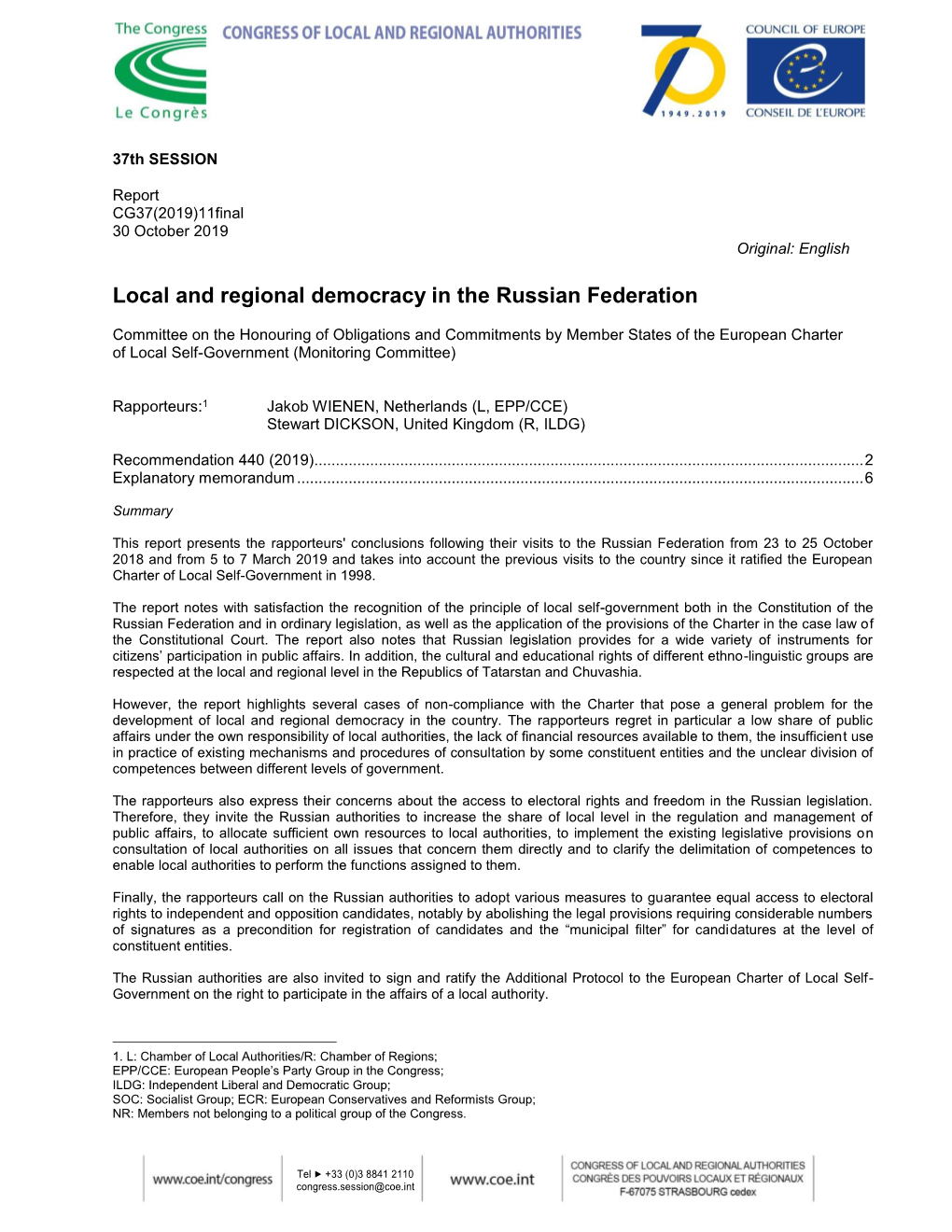 Local and Regional Democracy in the Russian Federation