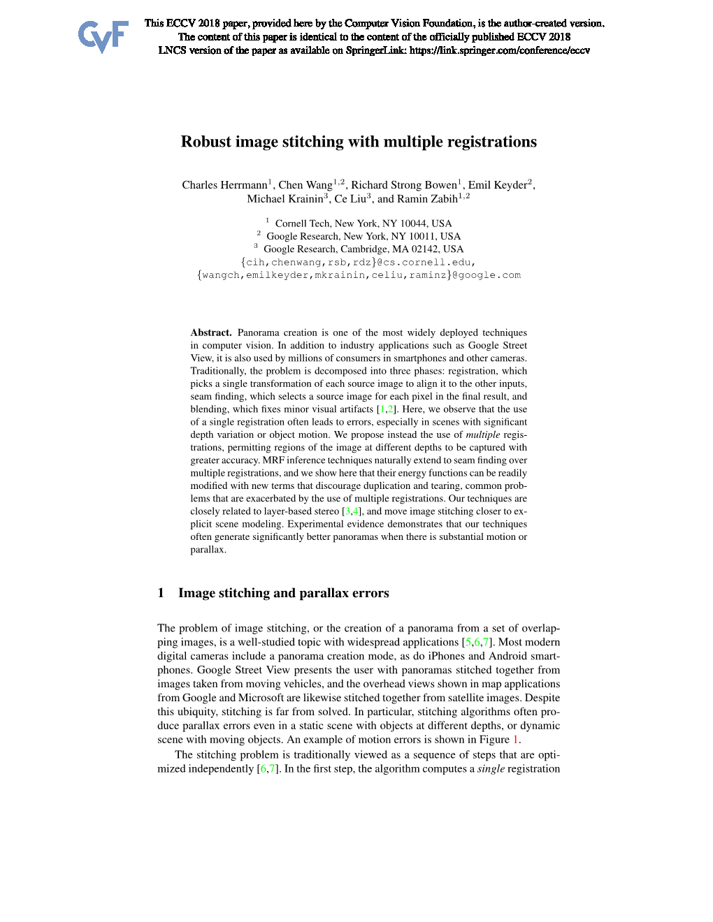 Robust Image Stitching Using Multiple Registrations