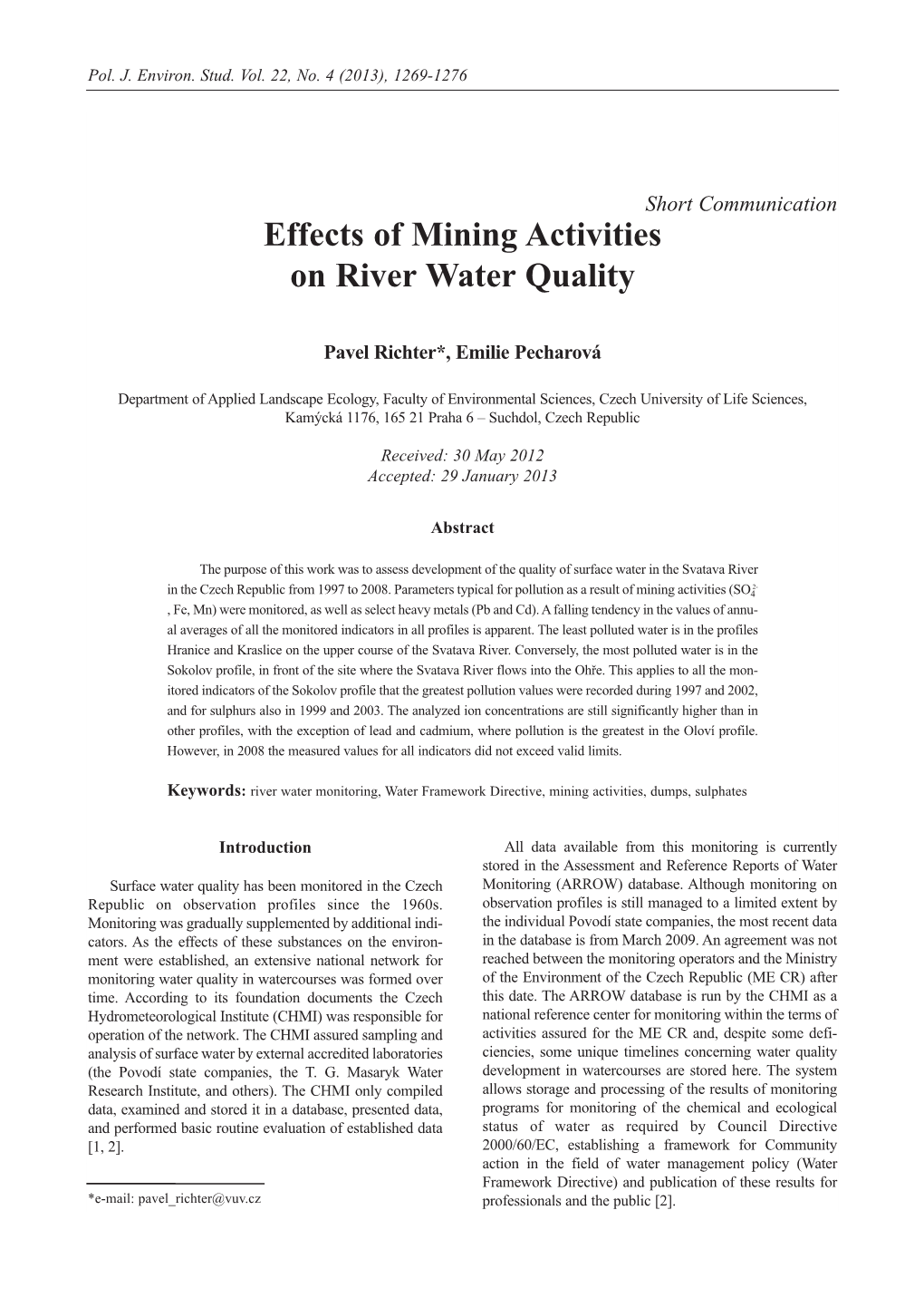 Effects of Mining Activities on River Water Quality
