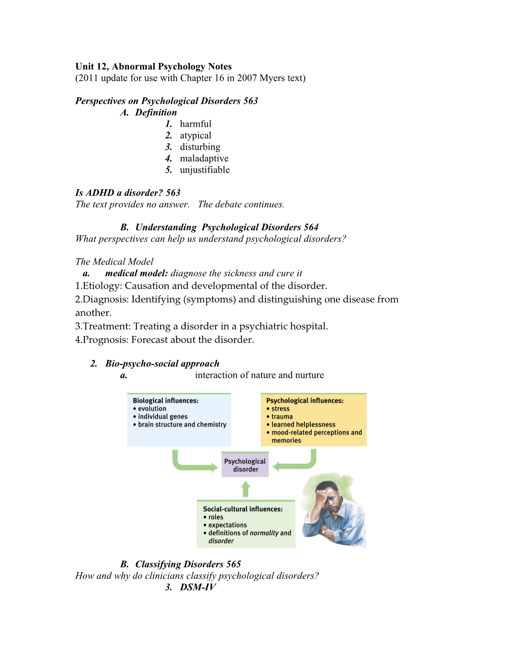 Chapter 15 Psychological Disorders Notes