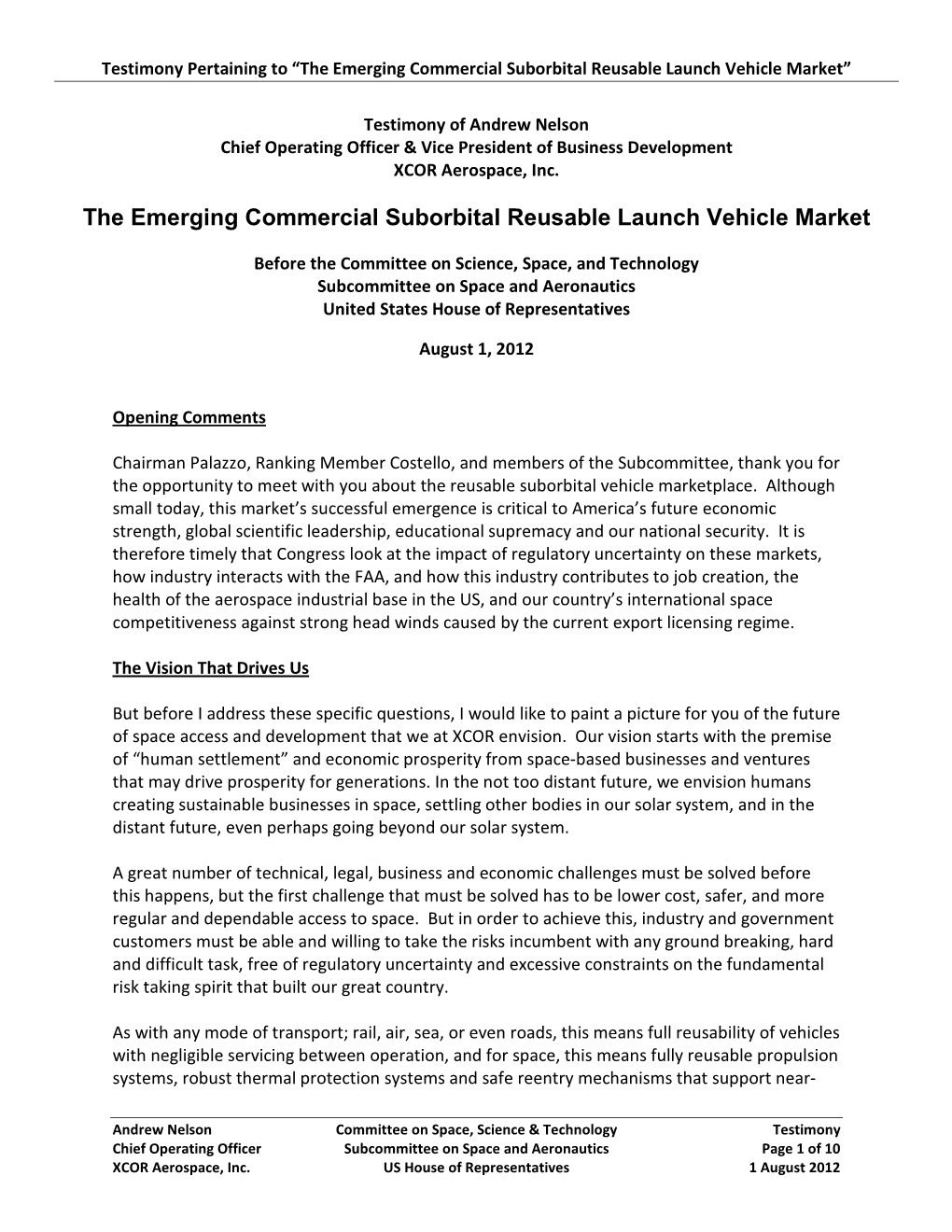 The Emerging Commercial Suborbital Reusable Launch Vehicle Market”