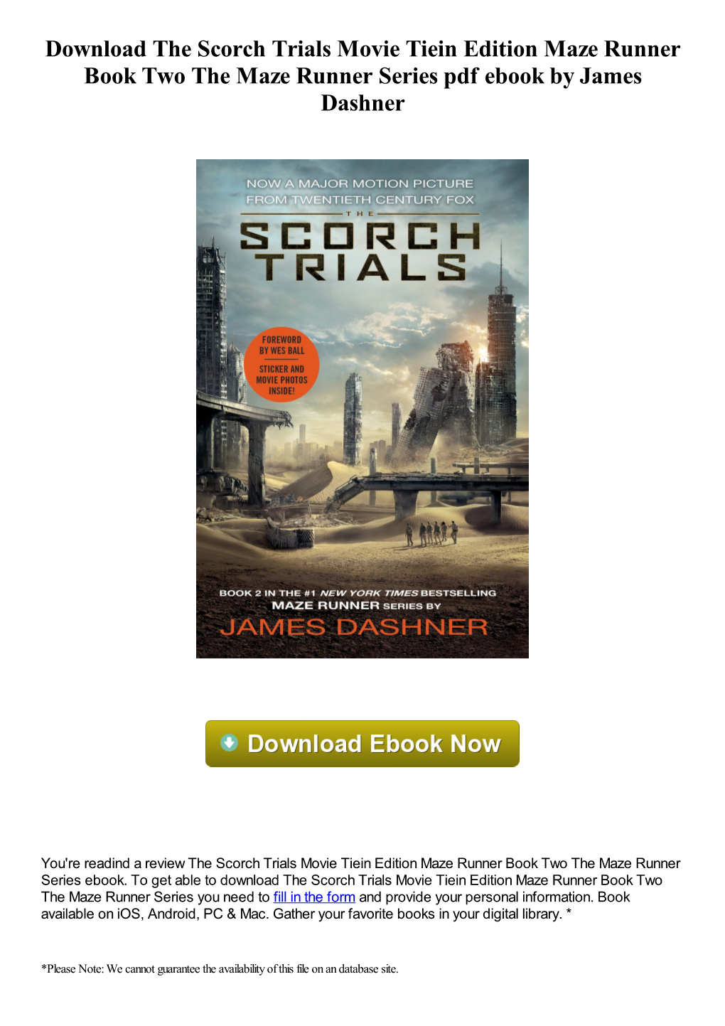 Download the Scorch Trials Movie Tiein Edition Maze Runner Book Two the Maze Runner Series Pdf Ebook by James Dashner