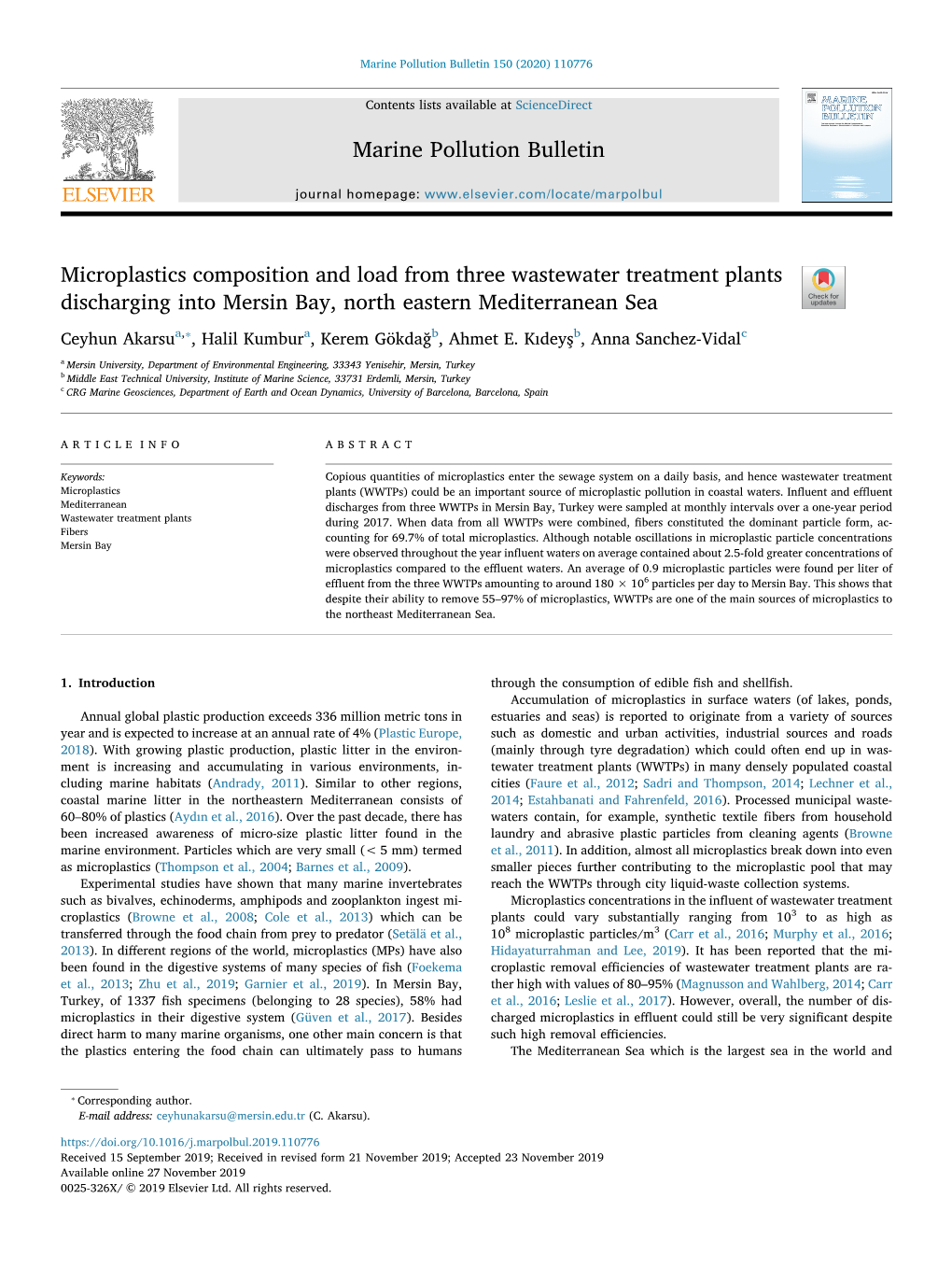 Microplastics Composition and Load from Three Wastewater Treatment