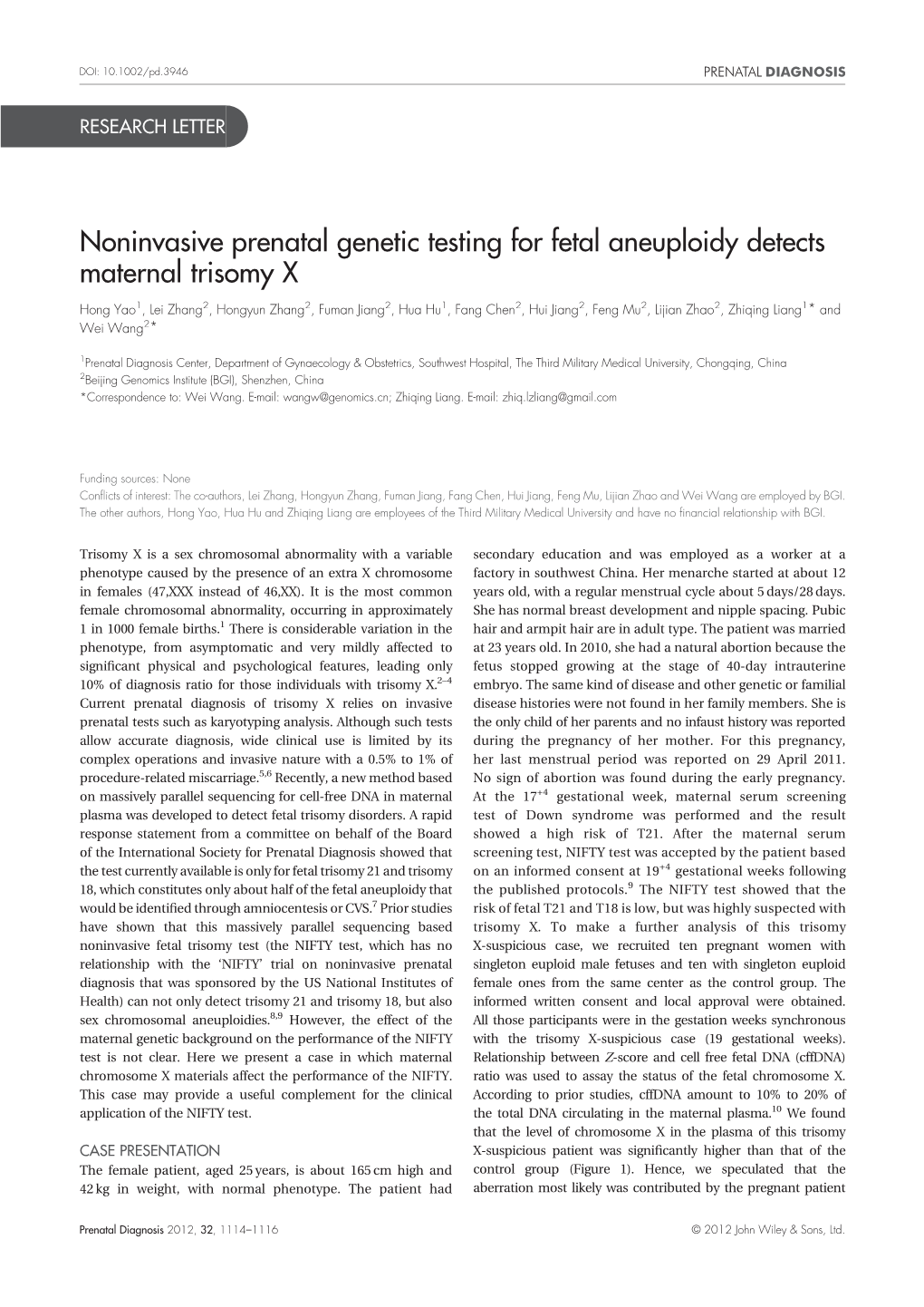 Noninvasive Prenatal Genetic Testing for Fetal Aneuploidy Detects Maternal Trisomy X