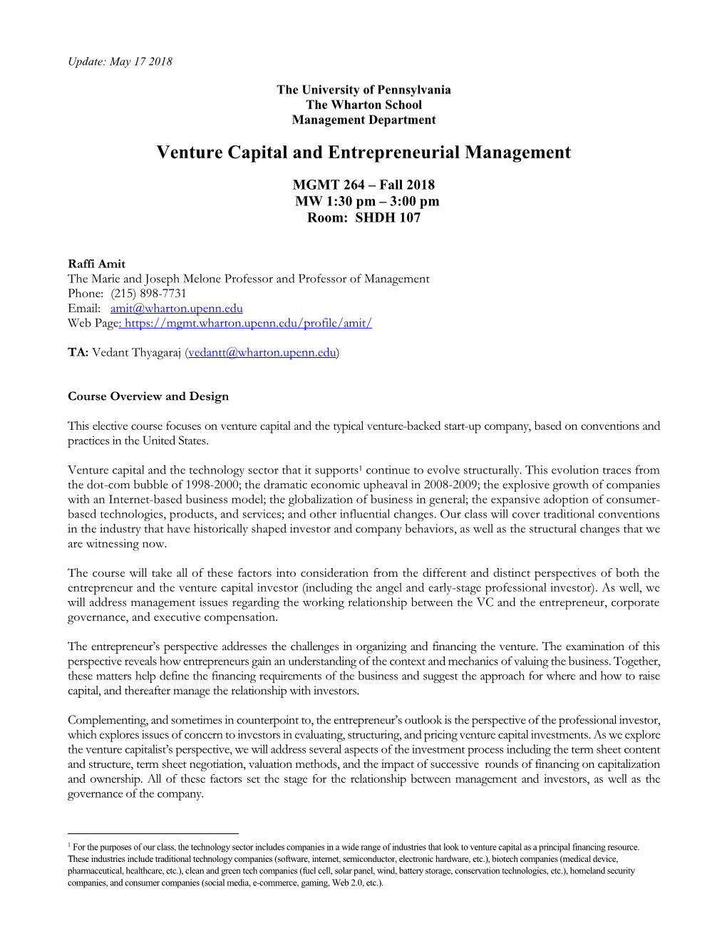 MGMT 264 VC and Entrepreneurial Management