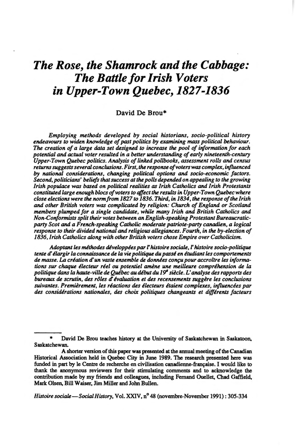 The Battle for Irish Voters in Upper-Town Quebec, 1827-1836