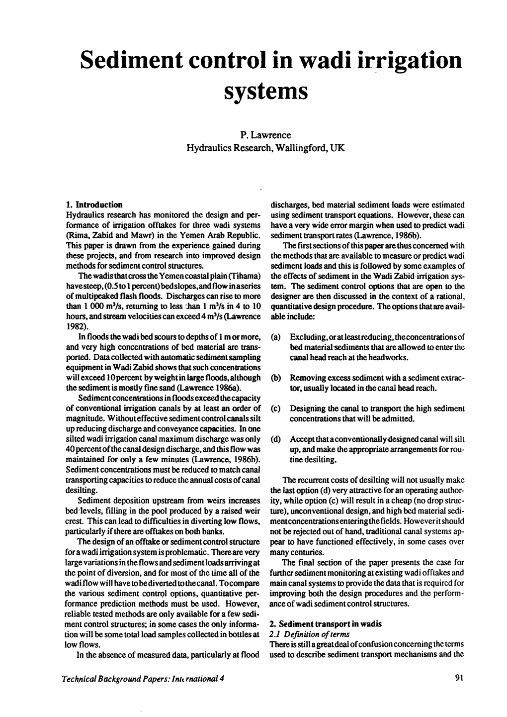 Sediment Control in Wadi Irrigation Systems