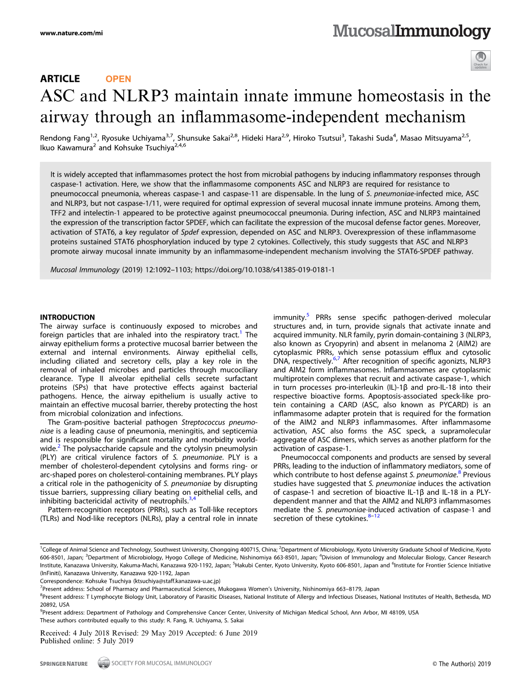 ASC and NLRP3 Maintain Innate Immune Homeostasis in the Airway Through an Inflammasome-Independent Mechanism