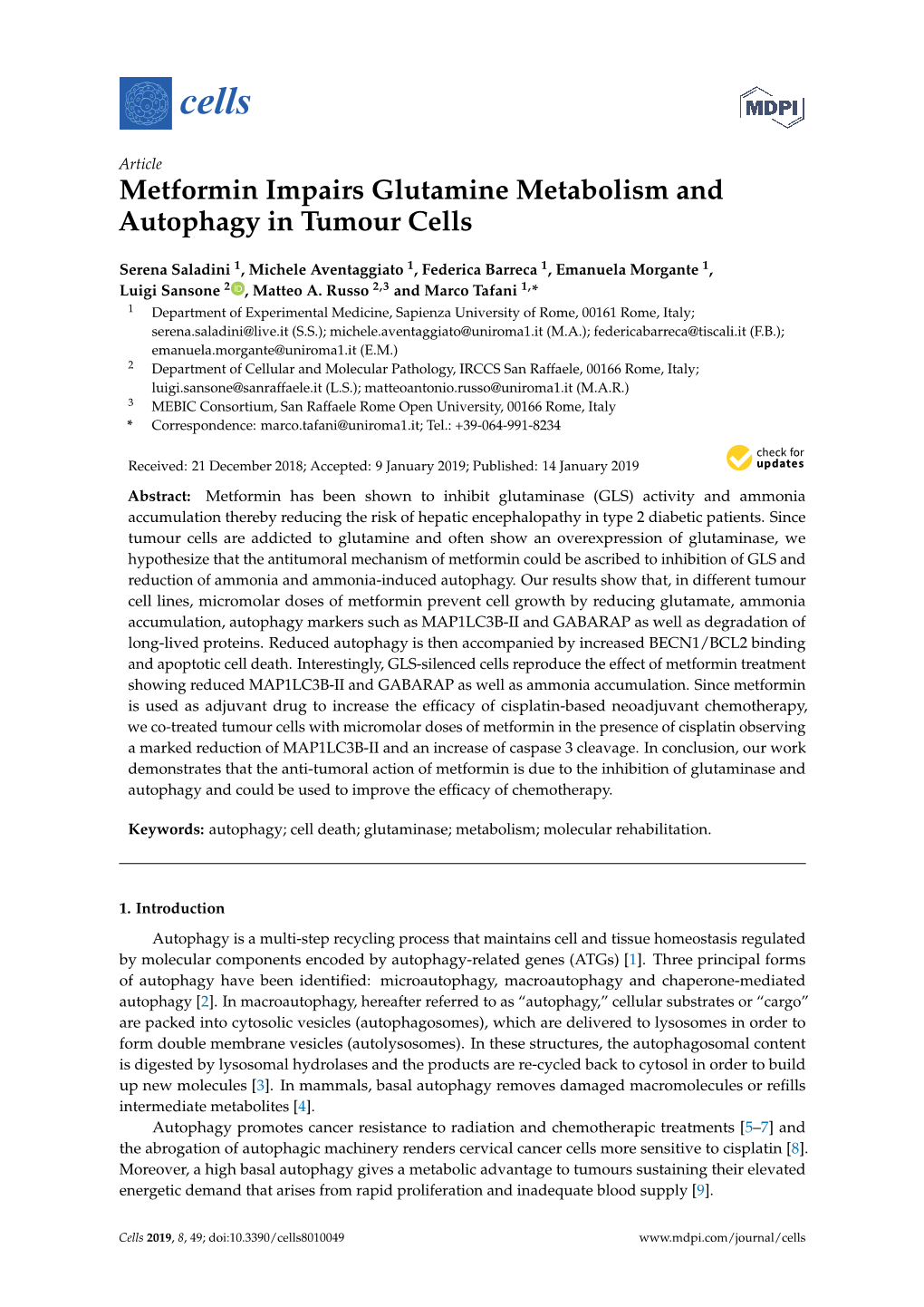 Metformin Impairs Glutamine Metabolism and Autophagy in Tumour Cells