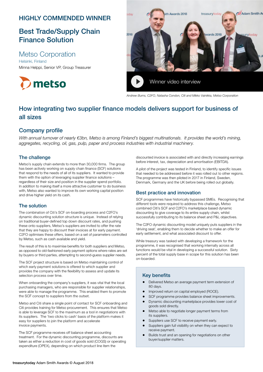 Best Trade/Supply Chain Finance Solution Metso Corporation