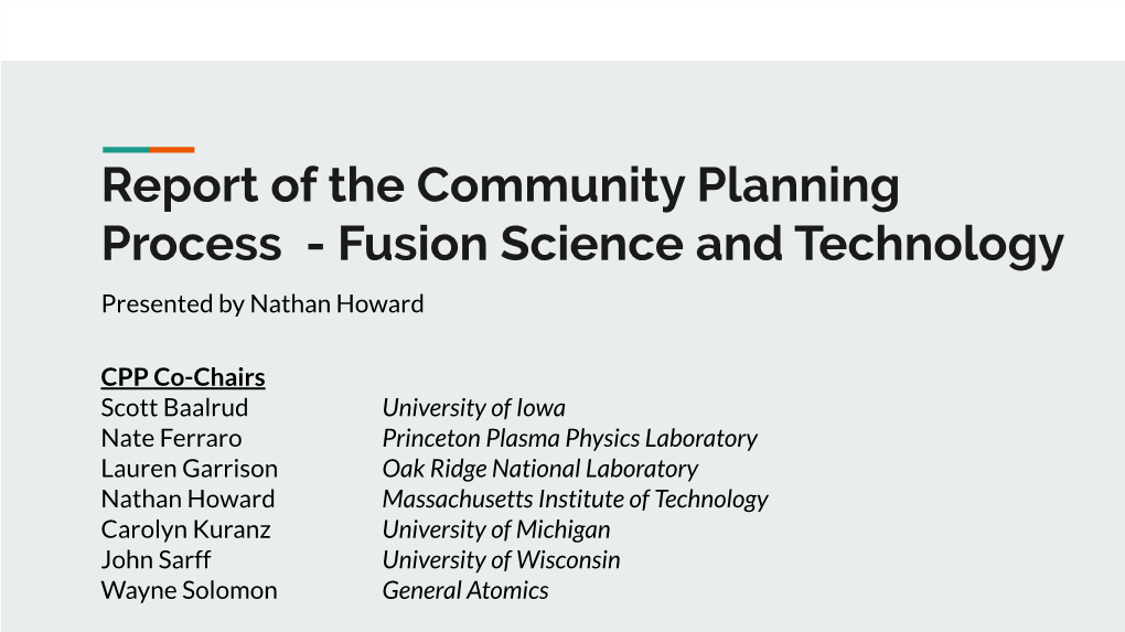 Community Plan for Fusion Energy
