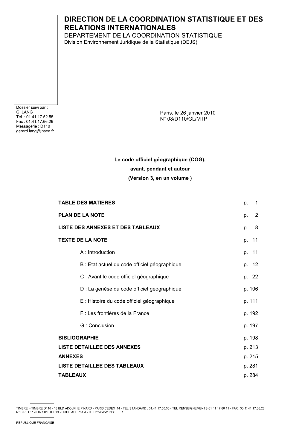 Direction De La Coordination Statistique Et Des Relations Internationales