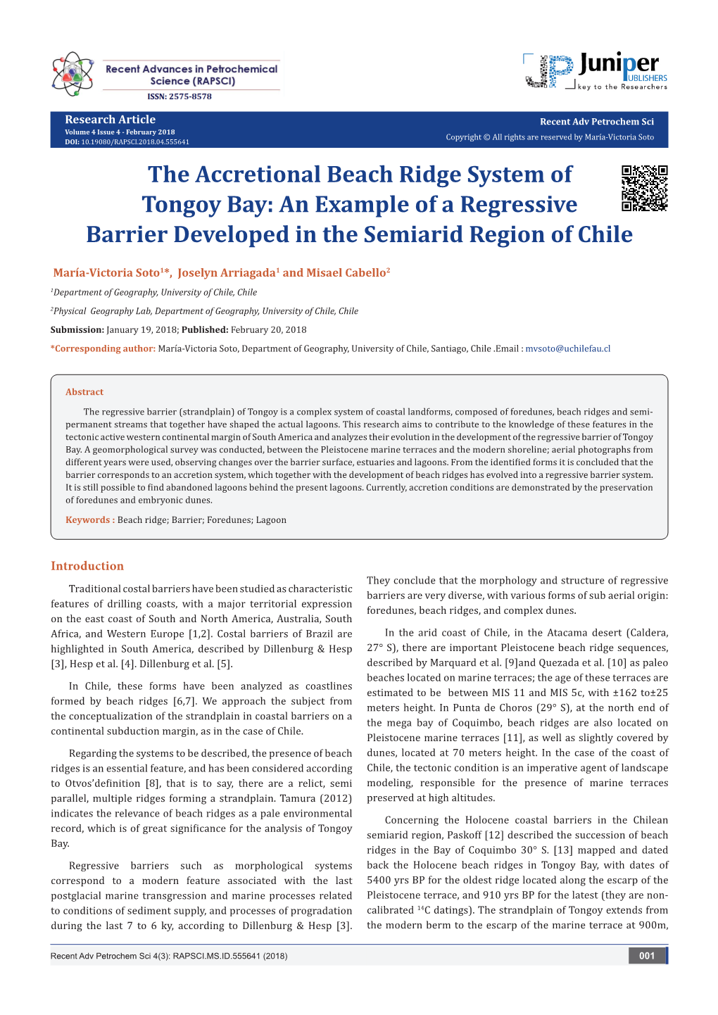 The Accretional Beach Ridge System of Tongoy Bay: an Example of a Regressive Barrier Developed in the Semiarid Region of Chile