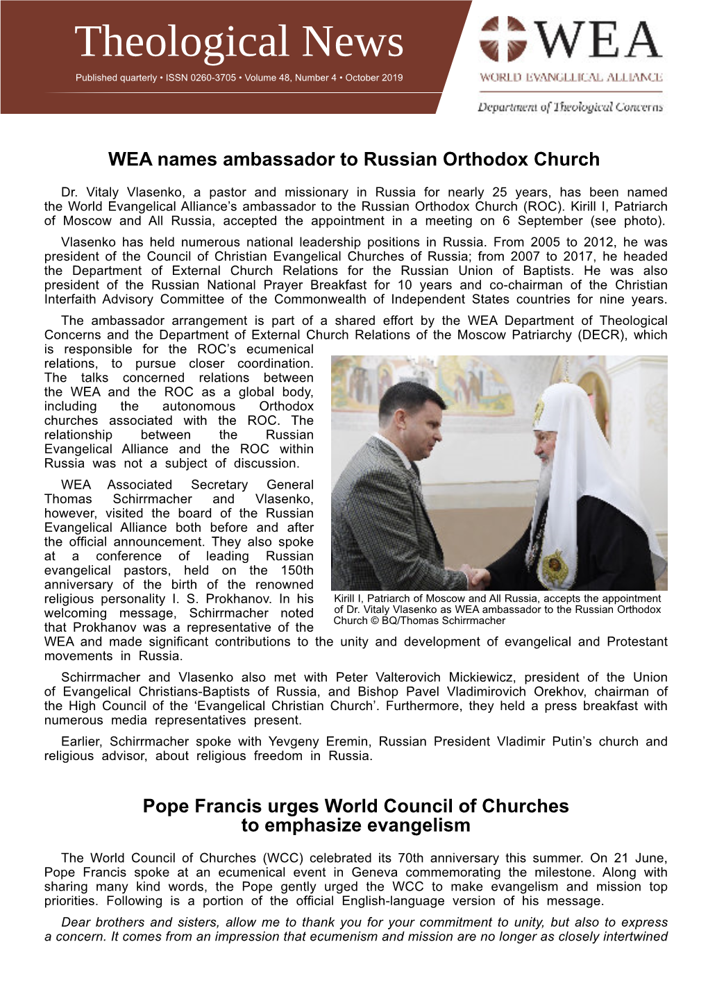 WEA Theological News 4/2019