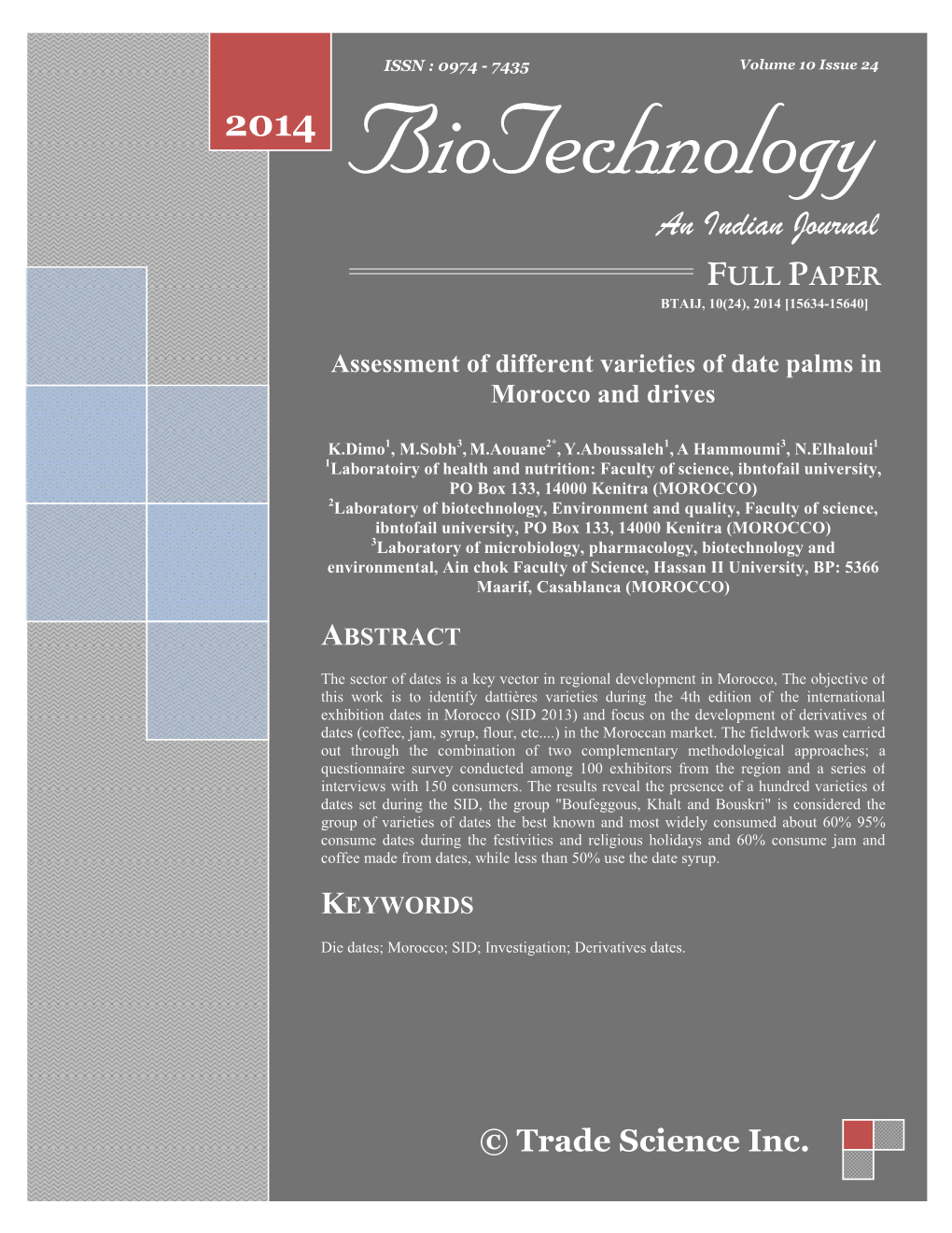 Assessment of Different Varieties of Date Palms in Morocco and Drives