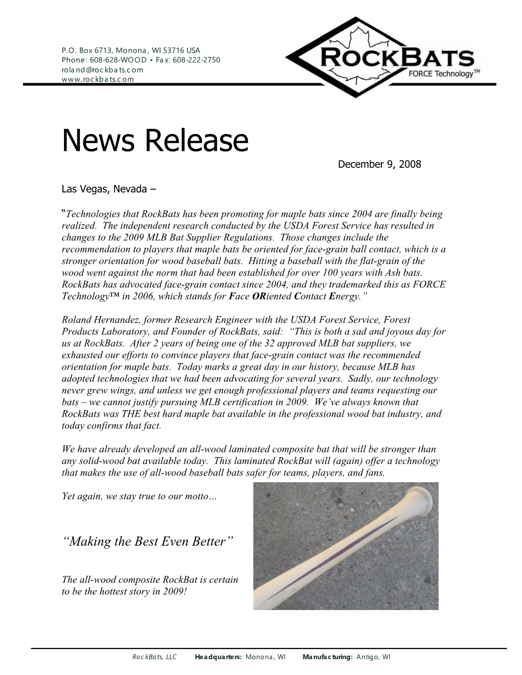 News Release December 9, 2008