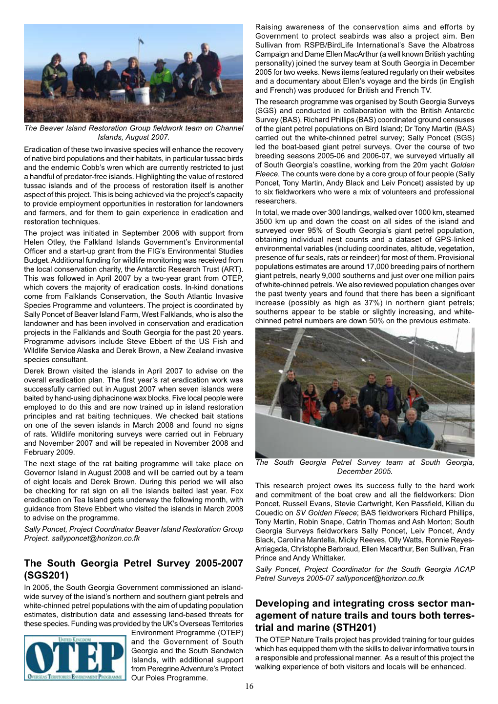 The South Georgia Petrel Survey 2005-2007 (SGS201) Developing