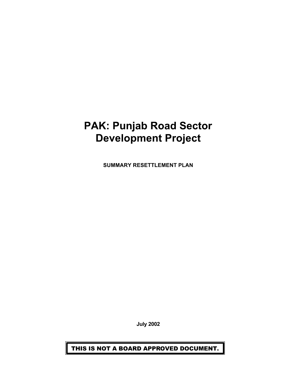 PAK: Punjab Road Sector Development Project