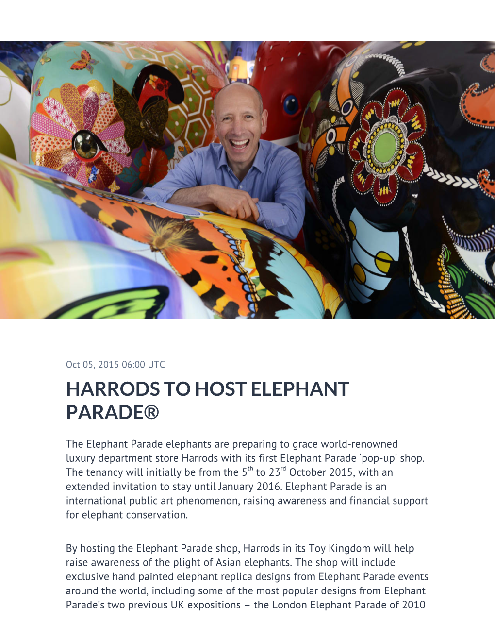 ​Harrods to Host Elephant Parade®