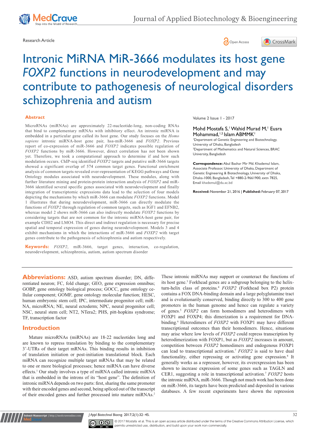 Intronic Mirna Mir-3666 Modulates Its Host Gene FOXP2 Functions In